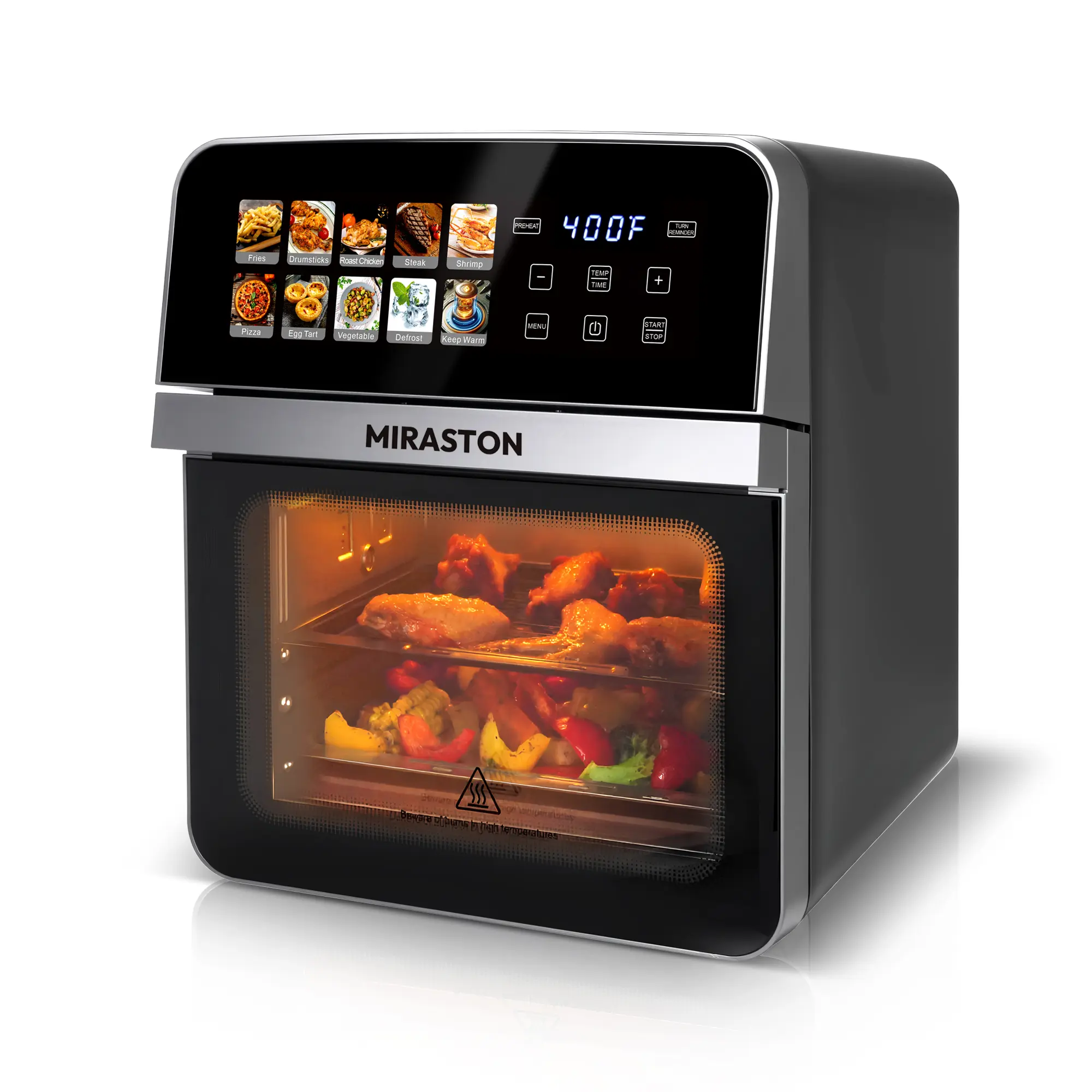 MIRASTON Air Fryer Toaster Oven Combo, 10QT Large Family Size, Dual-Layer Removable Trays, 8 Cooking Presets with View Window, Stainless Steel Interior, Nontoxic, Easy to Clean, 1700W