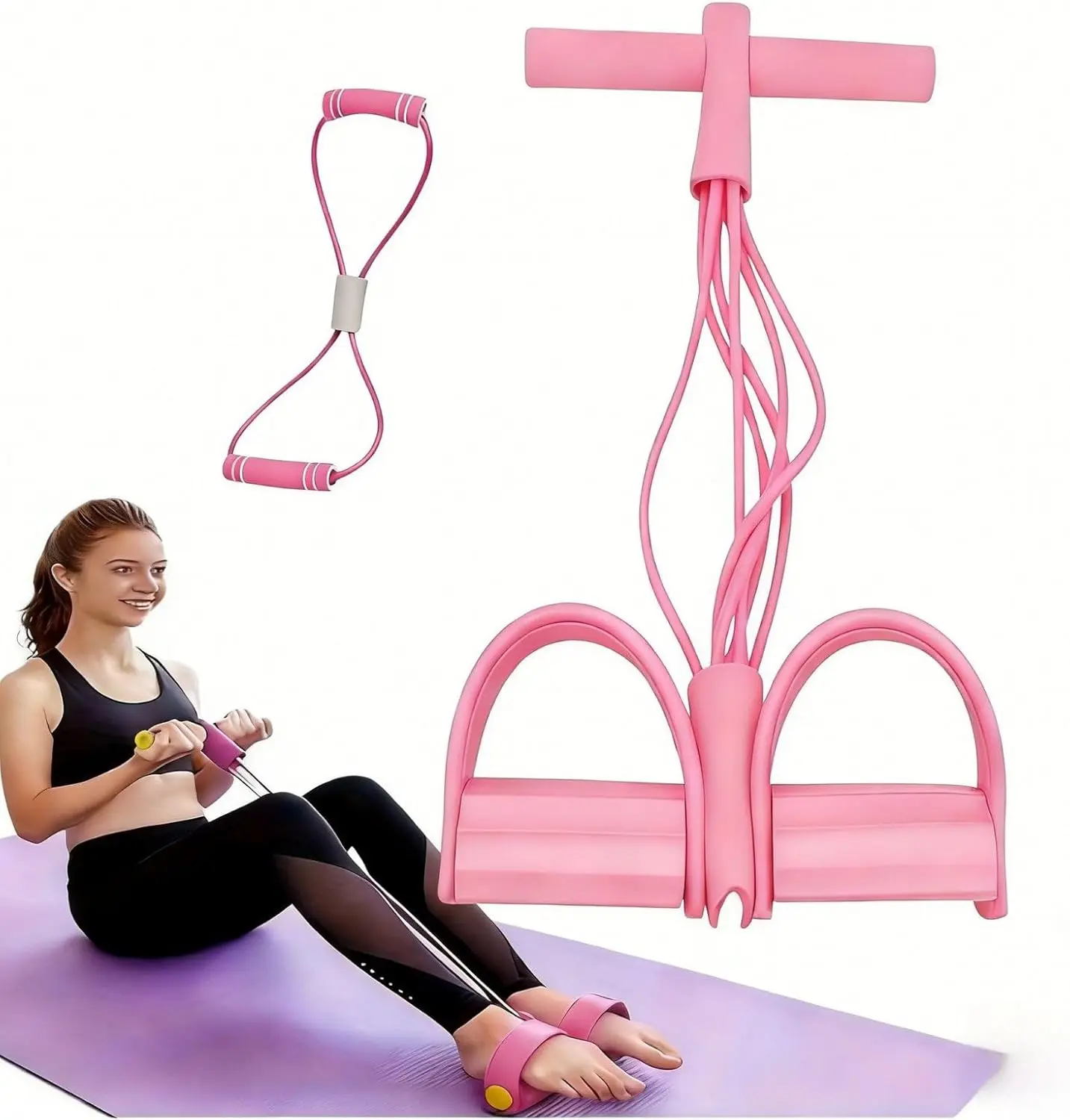 6 Tube Pedal Ankle Puller with 8 Shape Resistance Band,Multifunction Tension Rope