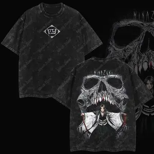 Men's Oversized Bleach Anime First Kenpachi-Minazuki Unohana Double-Printed Lightweight Acid-Washed Cotton Short-Sleeve Seamless Graphic Streetwear T-Shirt, Menswear Apparel CJ4