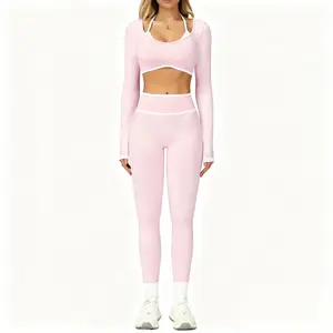 Women's Sexy Fit 2-Piece Set – Long Sleeve Sport Top & High Waist Leggings | Activewear Outfit