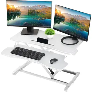 Standing Desk Converter - 32 Inch Adjustable Sit to Stand Up Desk Workstation, MDF Wood, Ergonomic Desk Riser with Keyboard Tray, Desktop Riser for Home Office Computer Laptop, White 32"