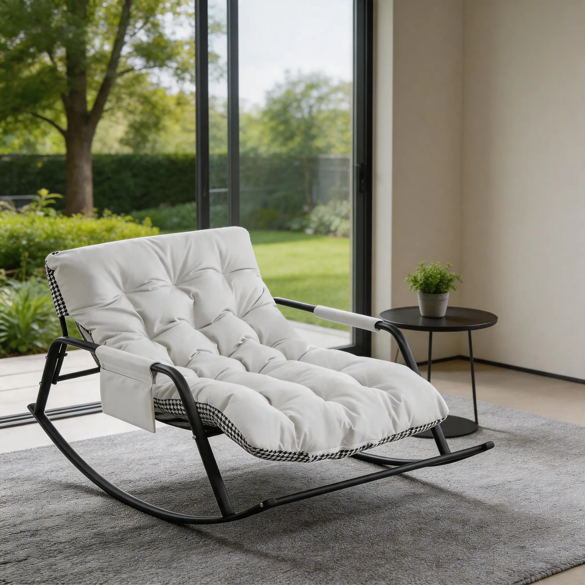 Extra Wide Seat Recliner Gliding Rocking Accent Chair - Boucle & Technical Leather Upholstered, Sturdy Steel Frame Interior Recliner Furniture, Comfy Chair for Living Room, Nursery Nursing, Interior Recliner Chair, Sturdy Frame