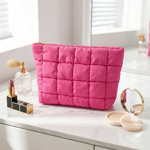 Large Capacity Quilted Design Clutch, Aesthetic Makeup Bag - Soft Quilted Cosmetic Pouch, Trendy Y2K Travel Organizer & Everyday Clutch, Durable Pouch, Travel Storage Bag With Zipper, Perfect Gift Idea, Easter Gift Bags, Mother's Day Gift