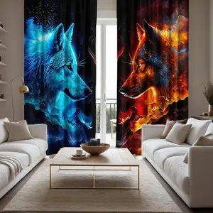 2pcs Pattern of the Ice and Fire Twin Wolf Kings High Definition Digital Print Curtains, Semi-Transparent Polyester, Fade Resistant, Hand Washable