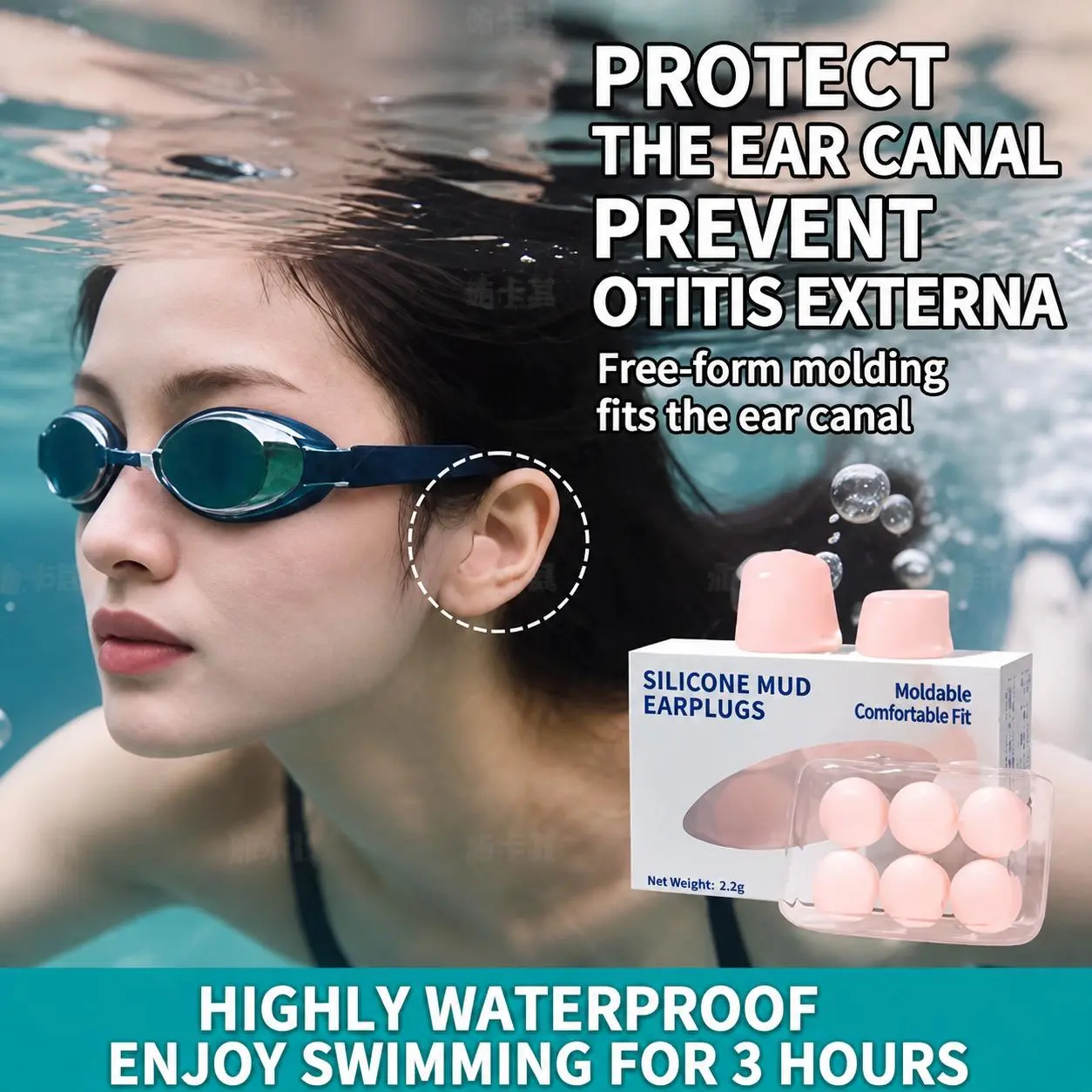 Reusable Soft Silicone Mud Earplugs Waterproof Noise Reduction Ear Plugs Prevent Water Ingress for Swimming Shower Sleep Study