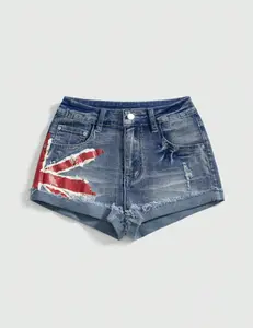 American Y2K Retro Graffiti British Flag Short Jeans Harajuku Women's Washed Denim Shorts Tight Low Waist Shorts