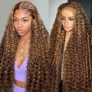 Water Wave Highlight Wig Human Hair 180% Density 13x6 Hd Lace Frontal Wig 13x4 Lace P427 Honey Blonde Colored Hair Wigs Curly Deep Wave Lace Front Wig Wig 100% Human Hair