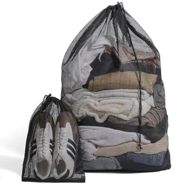 Laundry Bags 2-Pack - Breathable Reinforced Mesh, Dual Opening, Drawstring Closure - Extra-Large & Small Heavy-Duty Home Goods for Home Use, Travel