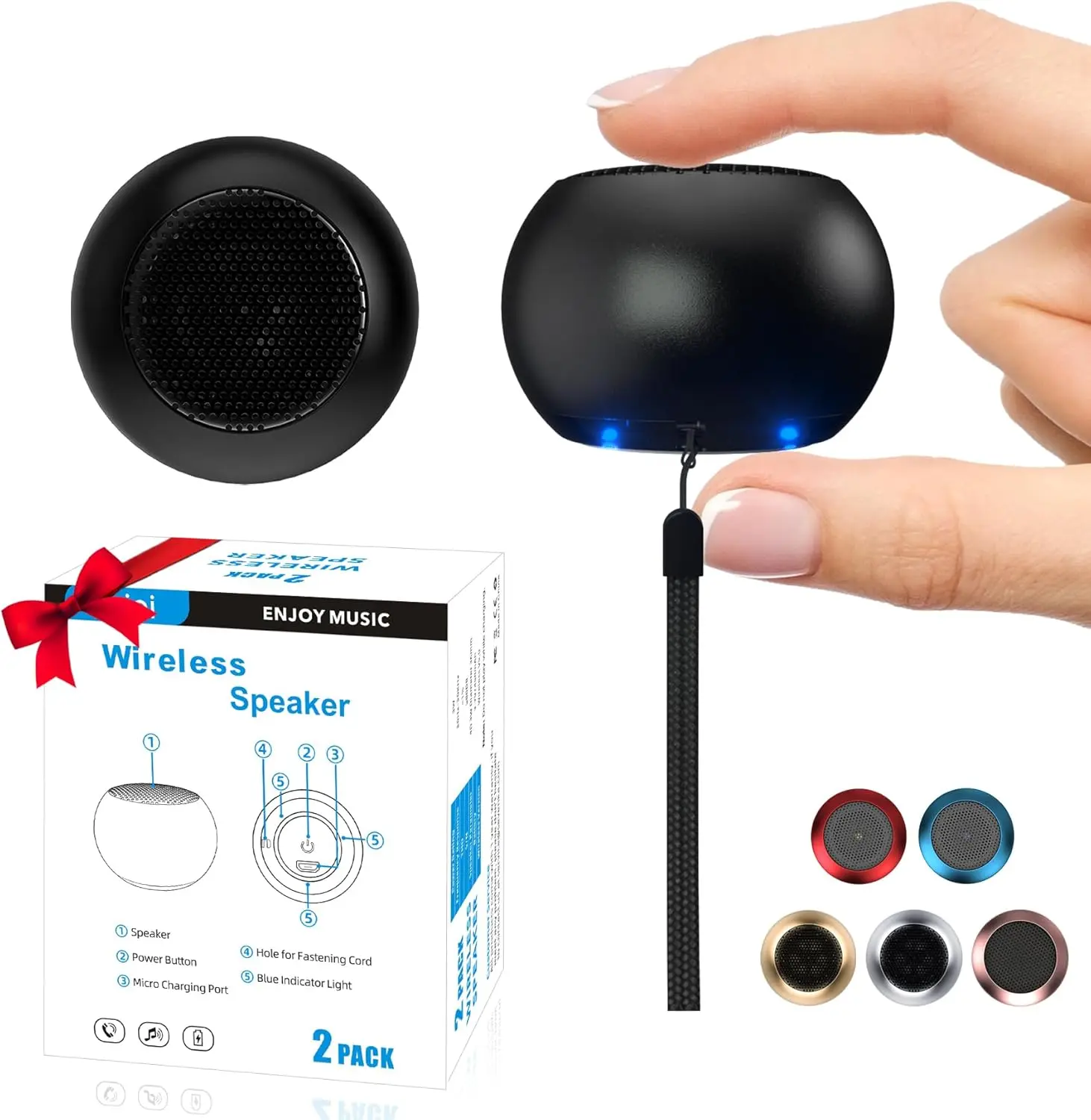 2Pack Portable Mini Speaker,   Speaker,  Speaker for Phone/PC/Tablet, Rechargeable , Built-in Microphone, Cute Mini Speaker with Strap to Carry, Black
