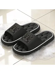 Samurai Skull Print Quick-Dry Hollow Out Slide Slippers, Non-Slip Drainage Bathroom Shower Shoes, Soft Cushioned Home Sandals for Japanese Culture & Gothic Fans