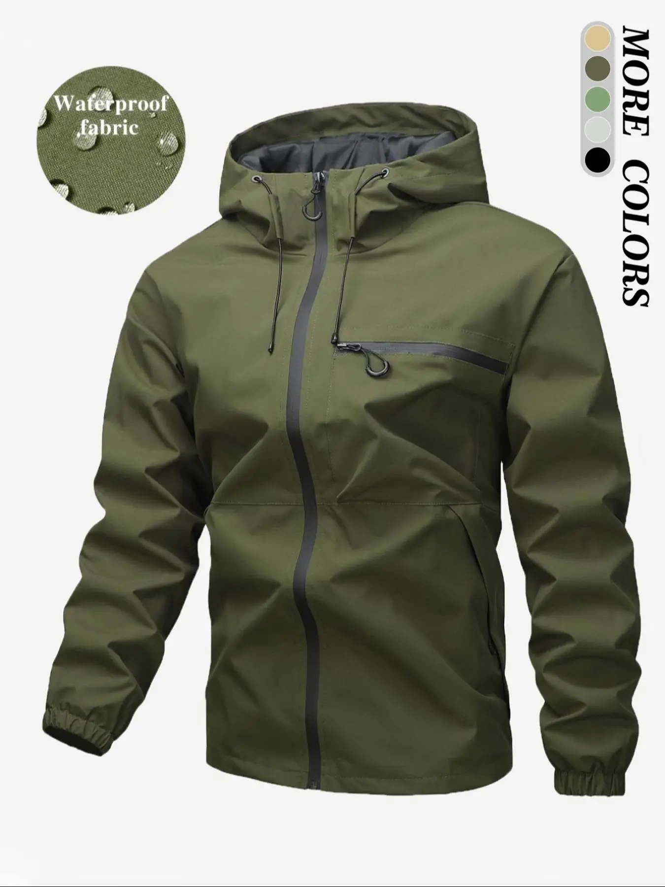 Men's Plain Hooded Zip Up Long Sleeve Jacket, Regular Fit Casual High Wind Proof Windproof Waterproof Softshell Comfortable Versatile Sportswear Outdoor Jacket for Daily Wear, Fashionable Functional Jacket for Men, Coats