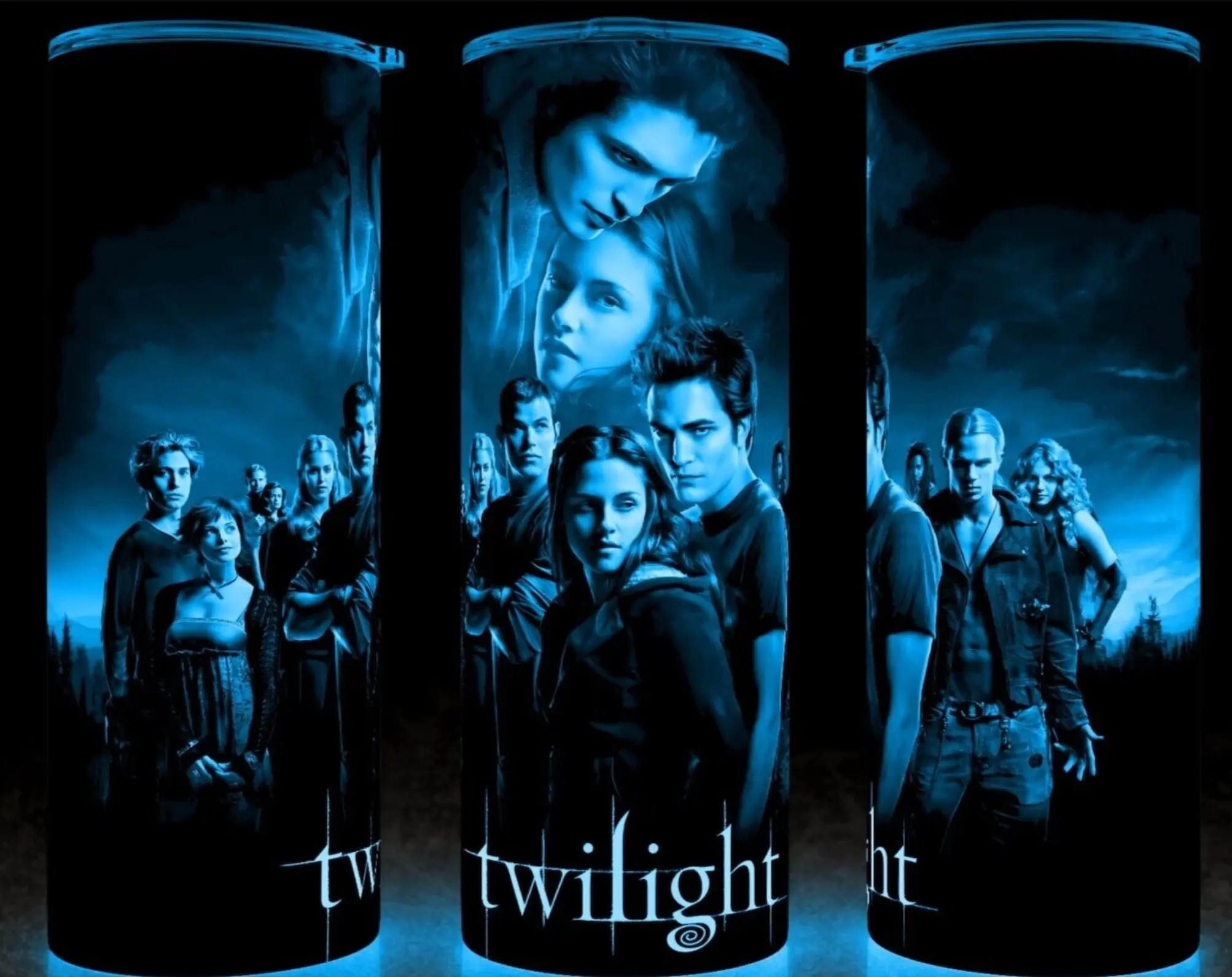 Glow in the Dark Twilight Saga - Bella - Jacob and Edward Vampire Movie Cup Mug Tumbler 20oz - Stainless Steel, Fantasy, Modern Drinkware - Washable Flasks Stylish Insulated Plastic
