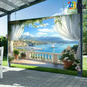 2D Flat Banner Wall Decor 1pc, featuring a city bay scenery background, in a modern minimalist sea view style, made of polyester with digital printing and washable, suitable for home decoration and living room background, available in multiple sizes