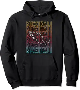 Mexicali with Mexico silhouette. Retro colors version Pullover Hoodie - Nestorporas Shop 26B0CJLQYFYT