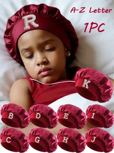 1PC 26 Letter Sleep Cap, Comfortable Sleeping Hat, Daily Hair Care Cap, Wide Brim Silk Face Breathable Anti-Slip, Suitable for 8-16 Years, Sleep Bonnets