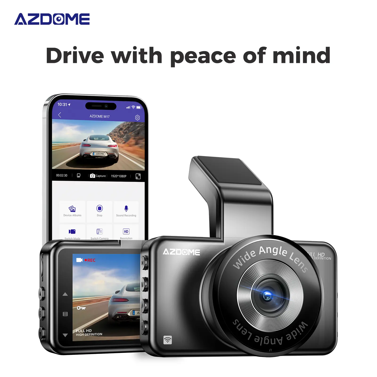 AZDOME M17 WiFi Dash Cam [NO CARD], Full HD 1080P Dashboard Camera with 3" Screen, Smart Dash Camera with Driving Assistant ADAS, Loop Recording 24H park monitor dash cam