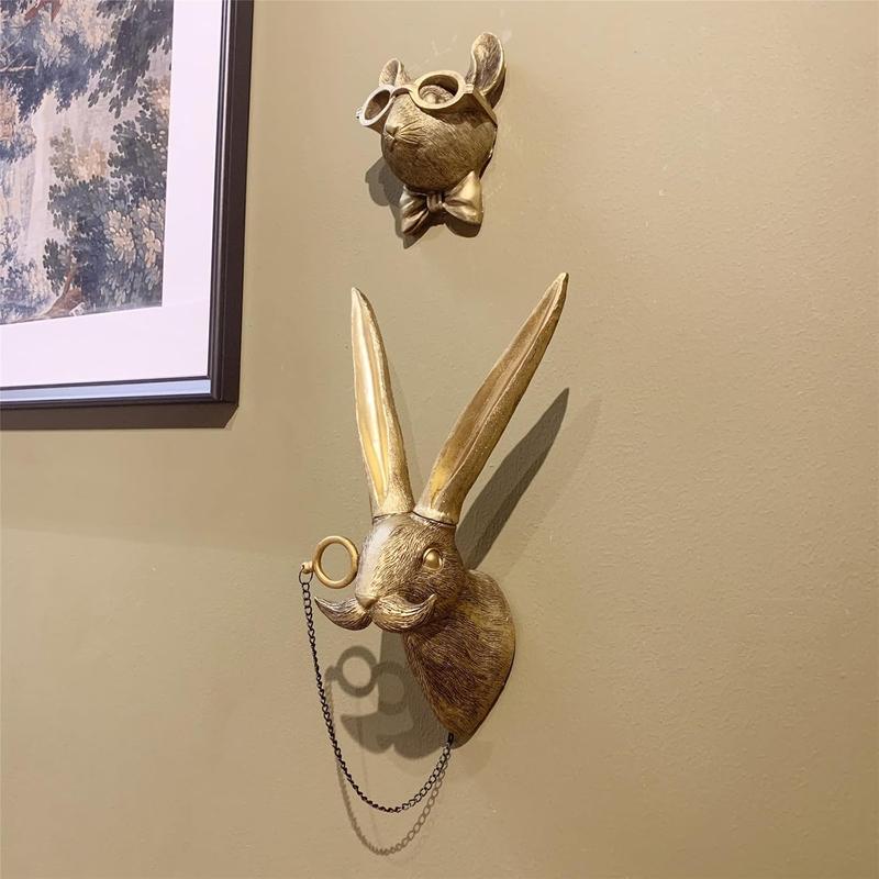 Animal Heads Wall Decor, Faux Deer Head Mount, Animal Sculptures Wall Decor, Resin Animal Head Wall Hanging Decoration for Living Room Bedroom Kitchen Gift,Rabbit