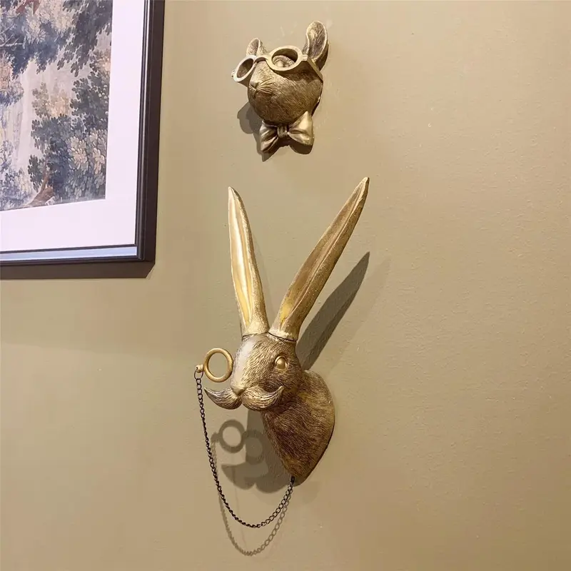 Animal Heads Wall Decor, Faux Deer Head Mount, Animal Sculptures Wall Decor, Resin Animal Head Wall Hanging Decoration for Living Room Bedroom Kitchen Gift,Rabbit