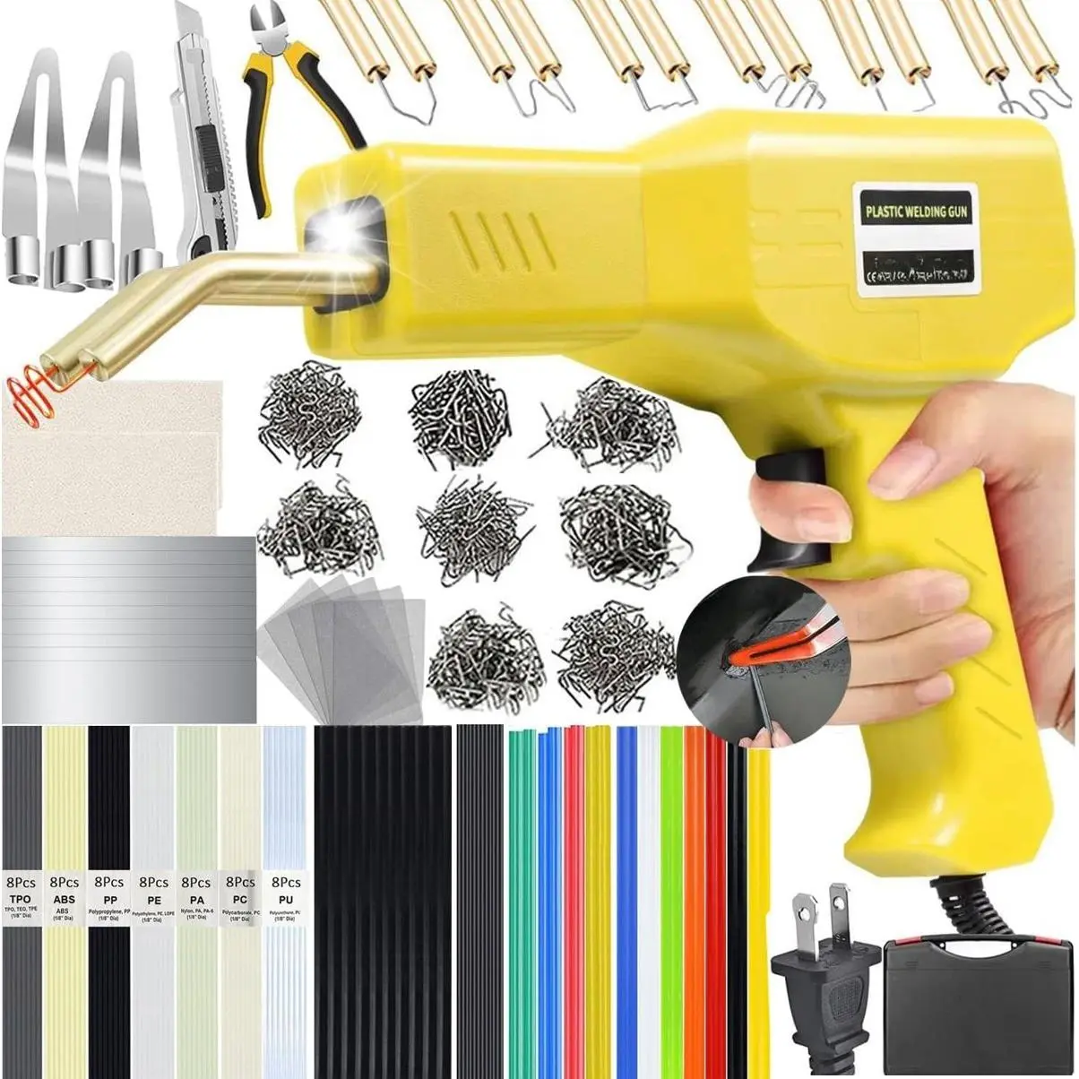 220W Plastic Welder,2 in 1 Plastic Welding Kit 1000counts Hot Staples Plastic Repair Kit With 100PCS Plastic Welding Rods Car Bumper Repair Kit for Most Plastic Repairgiftgift