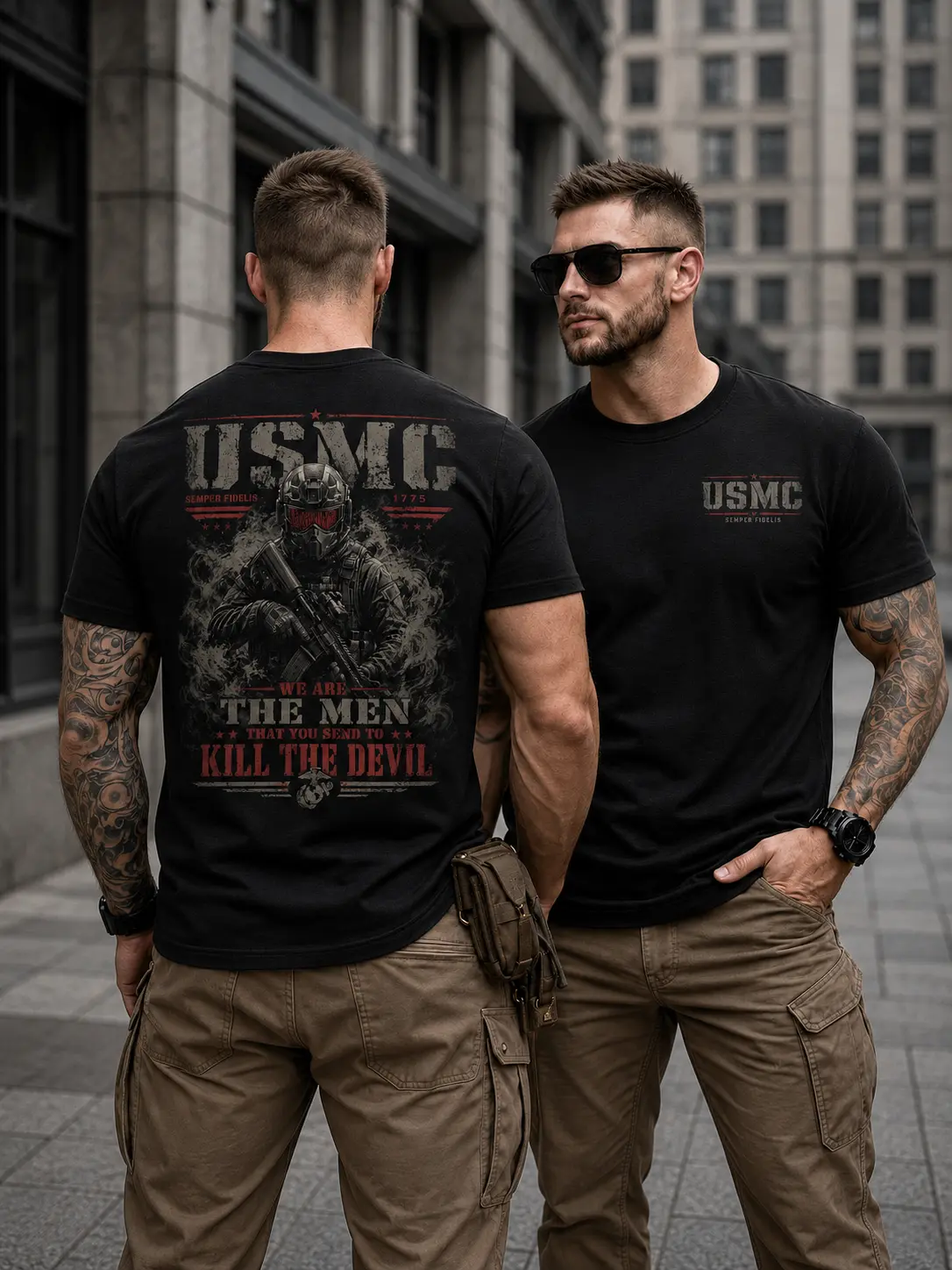 USMC Semper Fidelis Graphic T-Shirt for Marines & Veterans, Casual Short Sleeve Military Top in a Breathable Fabric, Patriotic Gift