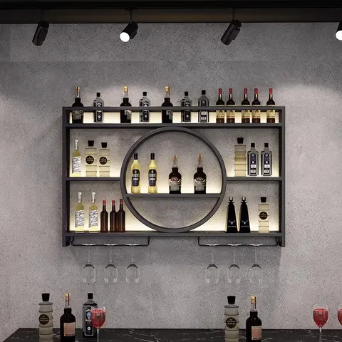 CNCEST Sturdy Metal Wall-Mounted Wine Rack - Black Heavy-Duty Home Accessory with Exquisite Appearance, Pre-Drilled Holes, Scientific Layering, Holds 30 Bottles & 6 Glasses, Space-Saving Organizer for Kitchen/Bar Wine Utensil Display