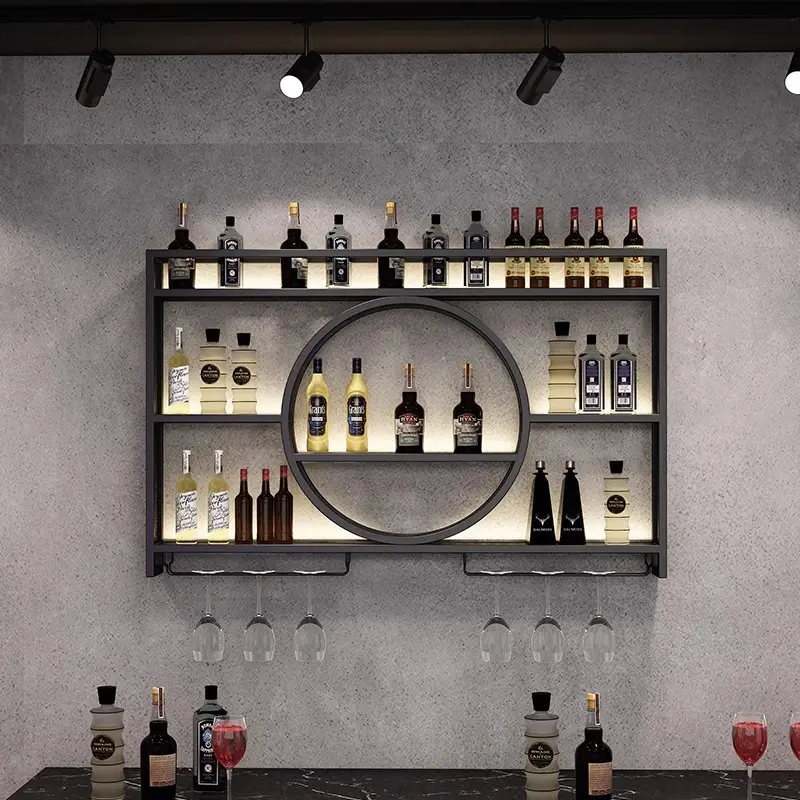 CNCEST Sturdy Metal Wall-Mounted Wine Rack - Black Heavy-Duty Home Accessory with Exquisite Appearance, Pre-Drilled Holes, Scientific Layering, Holds 30 Bottles & 6 Glasses, Space-Saving Organizer for Kitchen/Bar Wine Utensil Display