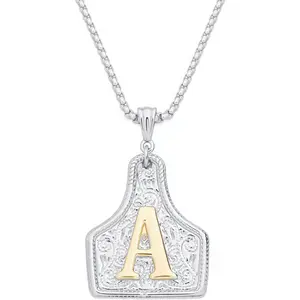 Gold/Silver Cow Tag Necklace with Initial for Women/Man Western Letter Belt Buckle Necklace Cowgirl Cowboy Hippie  Jewelry Gift
