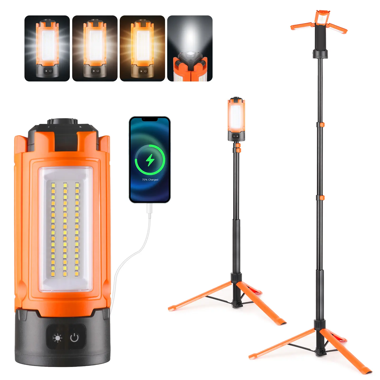 CuLiDing 3-Head LED Camping Lantern with 73in Adjustable Tripod Stand, Rechargeable Portable Work Lights, 12000mAh Power Bank,Hanging Lantern, Cool Gifts for Guys, Accessories Adults,  Outdoor Camping Essentials