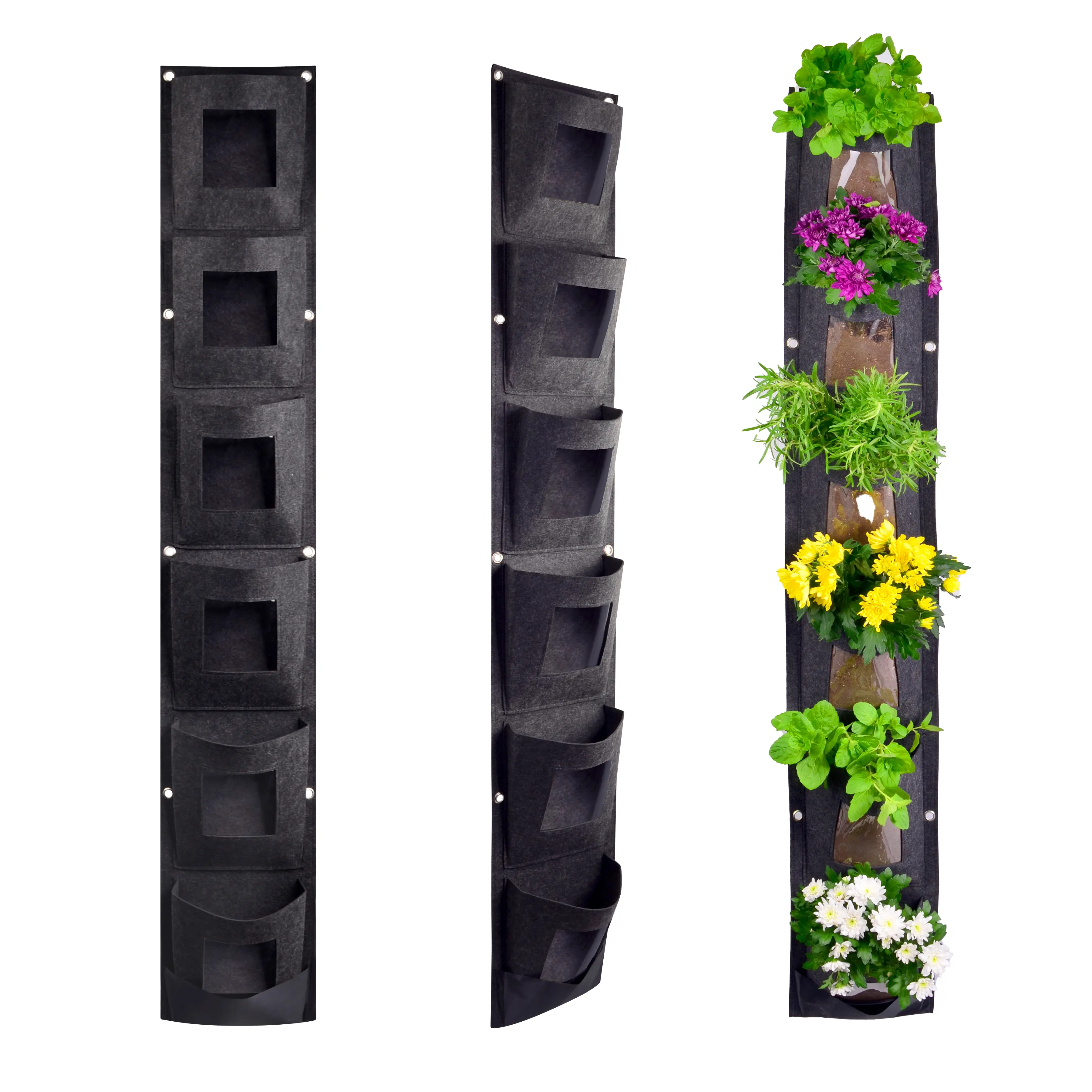6 Pocket Vertical Grow Bag, Hanging Wall Garden Planter, Indoor Outdoor, Waterproof Reusable Breathable