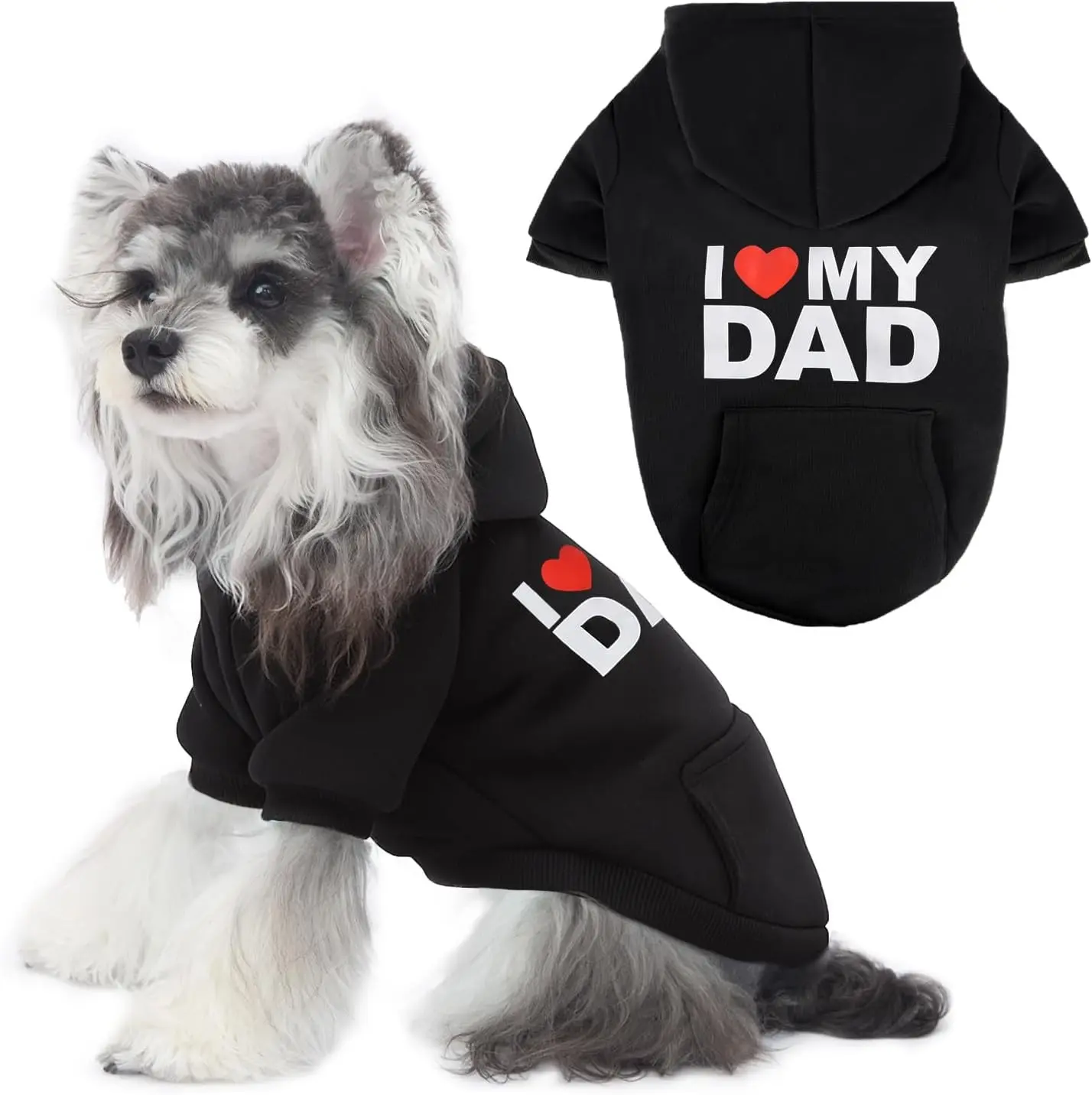 Soft Warm Basic Dog Hoodie Cold Weather Sweaters Cozy Fabric Warm Sweatshirt with Leash Hole for Medium Large Dogs, I Love My DAD, Small (5-10 lbs)