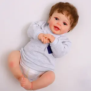22 inches/55 cm, vinyl material, boy doll, cute face, short hair reborn baby, realistic reborn artist, hand-painted, lifelike newborn doll, suitable for collecting, holidays, birthdays, Halloween, a perfect Christmas gift for children ages 3+.