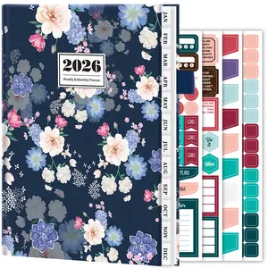 2026 Planner Calendar, Jan.2026 - Dec.2026 Weekly & Monthly Planner with 4 Stickers, Notes Pages, 12 Monthly Tabs & Inner Pocket, 8.4"x5.7", Flower Pattern Agenda Planning Book for Time Management