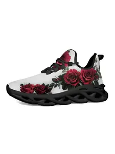 Rose Print Sport Shoes, Exclusive Feature Print, Fashion Art Style, Rose + Sole, Unique Design, Essential for Young Women, Sneaker, Floral Print Sneakers
