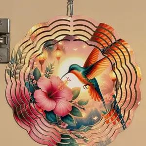 8” Metal Wind Spinner | Garden & Porch Hanging Decor | Western, Hummingbird & Wolf Designs