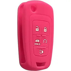 Key Fob Cover for Equinox Cruze: 5 Buttons Silicone Key Fob Case Fit for Chevy Camaro Malibu Impala Sonic Buick Regal Crosse Cascada Verano GMC Terrain 2011 to 2020 (Hot Pink)