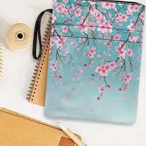 Fashion Floral Print Zipper Book Cover, Handle Included, Polyester Material, for 11.8x9 Inch Books, Women & Teens, Gift for Book Lovers