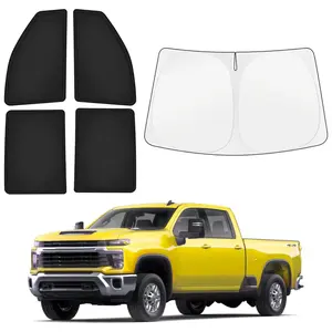 Canvcle Car Window Shades for Chevy Silverado 2500/3500 (Crew Cab) 2020-2025 2026 Windshield Sun Shade Side Window Cover UV Block Privacy Protection Accessories for Camping Blackout Rear Back Full 5PCS