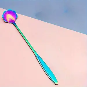 1pc Stainless Steel New Long-handled Flower Spoon, Stainless Steel Long Handle Stirring Spoons, Yogurt Spoon, Perfect Tableware for Coffee, Desserts, and Restaurants, Utensils
