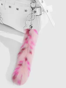 New Retro Sweet Cool Leopard Print Plush Animal Tail Keychain, DIY Bag Pendant, Suitable for All Seasons, Cute Style