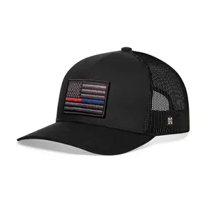 Thin Red and Blue Line Trucker Hat  |  Black Police And Fire Tactical Snapback