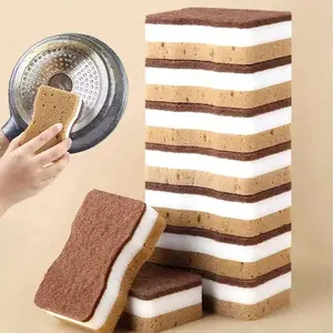 20 Pcs Dishwashing Sponge, Brown White 3-Layer Sand Scrub Design, High-Density Seaweed Sponge with Scouring Pad, Strong Grease Removal Kitchen Cleaning Scrub Sponge for Dishes, Bowls, Pots, Pans, Sink and Cookware Cleaning