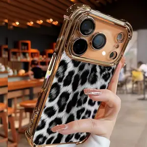 Leopard Print Four-Corner Drop-Proof Four-corner Thickened Mobile Phone Case for iPhone 17 Air 16 15 14 13 12 11 Pro Max Plus border Electroplating with counter-fall Safety Cushion 2D printing