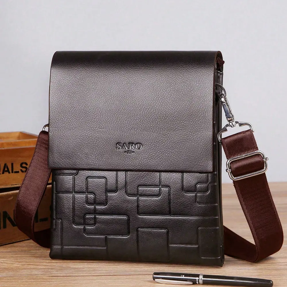 Men's Crossbody Bag with Magnetic Closure - Black Leather Style Shoulder Bag for Men, Everyday Crossbody Bag, Leather Shoulder Bags