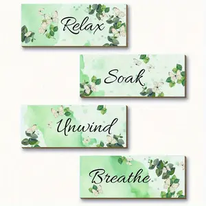 Country Cottage Butterfly Wall Decor 4 Piece Set for Bathroom and Laundry Room, Relax and Unwind Spa Life Hanging Sign