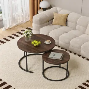 Modern Round Nesting Coffee Table Set of 2 - 15.7" Faux Marble Side Tables with Metal Frame - Space-Saving End Tables for Living Room & Bedroom, Easy Assembly