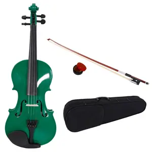 4/4 Full-Size Acoustic Violin Set Green Case Bow & Rosin Included Basswood Body Maple Top Complete Kit for Beginners Adult Learners 11+ Years