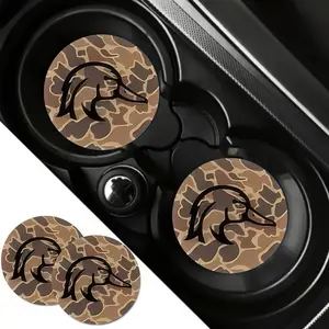 [2 Pack Camouflage Duck Coaster] 2 Pack Brown Camouflage Wooden Duck Car Coaster | Rubber Material, Suitable for Vehicle and Home Decoration | Ideal Gift, Cup Holder