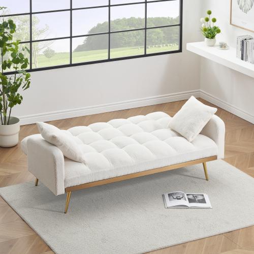 69 ''Convertible Loveseat Sleeper Sofa Bed,Comfy Loveseat Recliner Chair,Adjustable Sleeper Couch with Plush Teddy Fabric with Gold  Legs for Small Spaces, Living Room & Bedroom