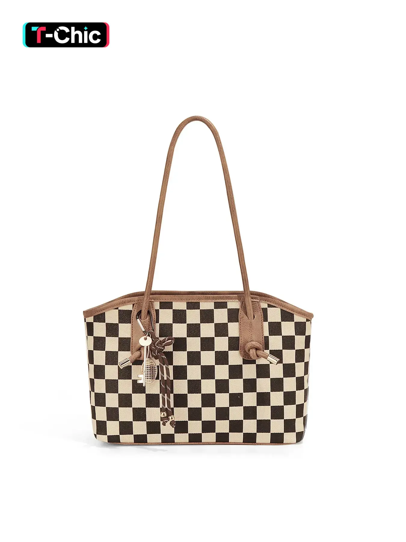Checkered Shoulder Bag for Women, Fashionable Patterned Purse, Lightweight Casual Bag with Stylish Bow and Key Charm, Zippered Tote Bag, Daily Commuter Bag, Checkered Crossbody Bag, Casual Trendy Bag