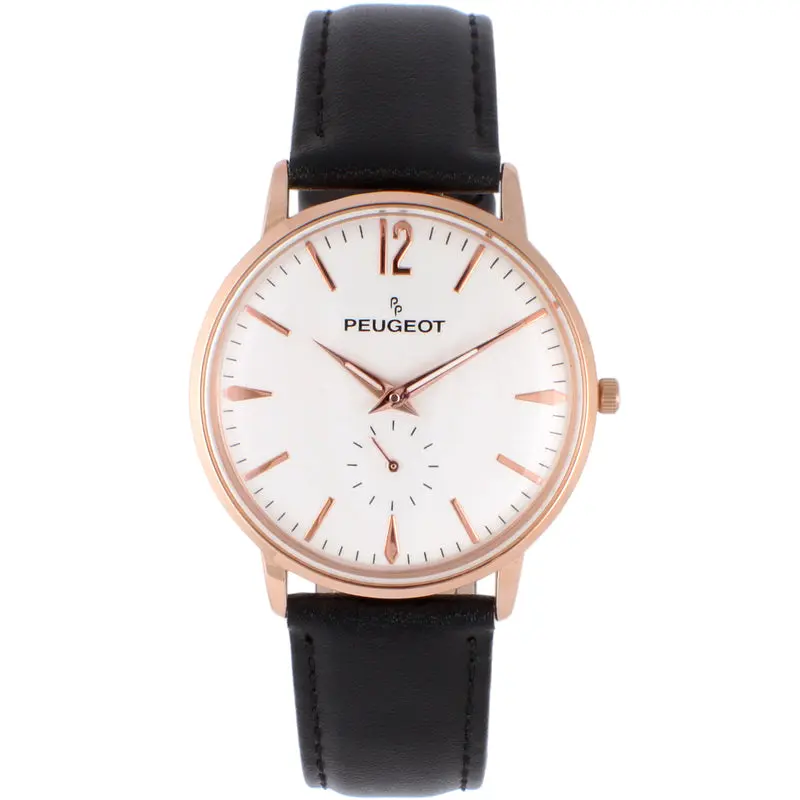 Peugeot Men's 40mm Rose Gold Vintage Remote Sweep Leather Strap Watch